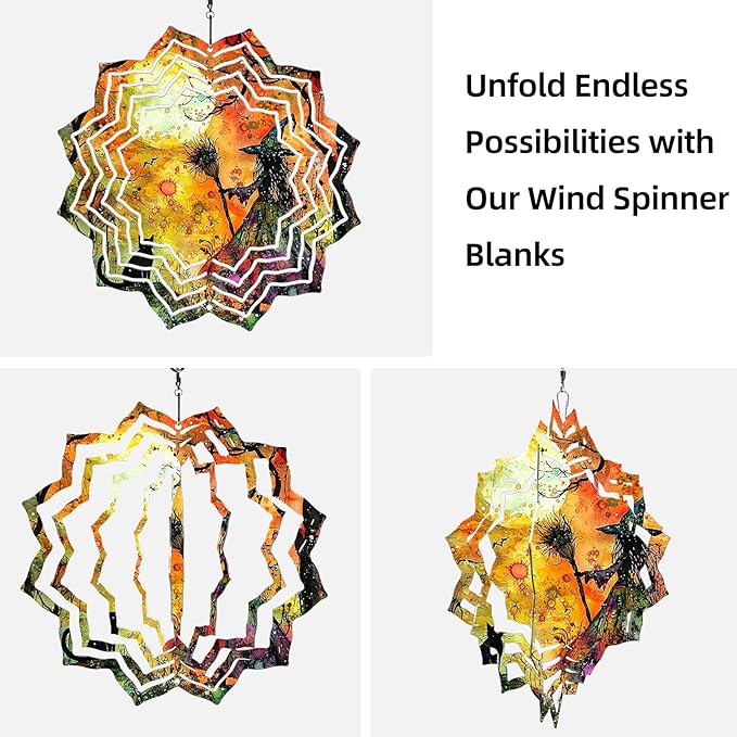 8 Inch Sublimation Wind Spinner, 3D Aluminum Metal Wind Spinner with Hook, Indoor Yard Garden Hanging Decoration, Weather Resistant Rotating Spiral Ornament, Witch and Black Cat