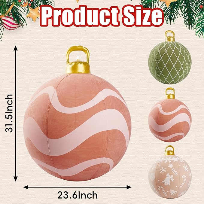 3 Pcs 32 Inch Giant Christmas Inflatable Balls: PVC Oversize Inflatable Christmas Ornaments Outdoor Decoration for Xmas Yard Lawn Garden Decor