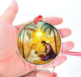 Nativity Stained Glass Ornament 2025 - Holy Family Christmas Tree Ornament, Glass Sun Catcher Window Hanging, Religious Christian Catholic Gift, Manger Scene with Bethlehem Star Keepsake(L-8)