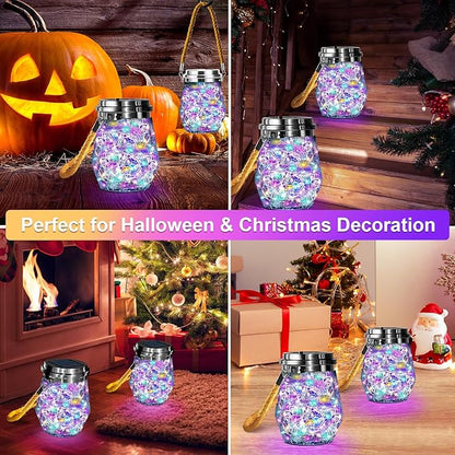 Solar Lantern, Hanging Solar Lights Outdoor Waterproof 2 Pack, Upgraded 60 LED Lanterns Decorative Outdoor, Garden Decor for Patio Path Backyard Christmas Halloween, Multicolor