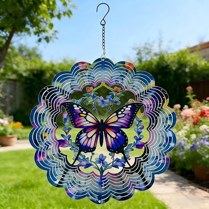 Butterfly Metal Wind Spinner, 9 Inch Hanging Garden Decor for Outdoor & Indoor, Butterfly Gift for Women Mom Grandma Wife Men, Decorative Ornament Gift