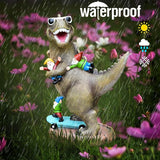 Garden Statue Outdoor Decoration, Cool Dinosaur Play Skateboard with Gnomes Figurines, Indoor Outdoor Decor Art for Patio Lawn Yard, Housewarming Garden Gift…