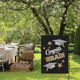Congrats Grad Garden Flag Graduation Yard Flags Class of 2025 College Graduations Double Sided Graduational Cap Stars Black Gold House Banner for Lawn Porch Patio Yard Party Decor 12 x18 Inch