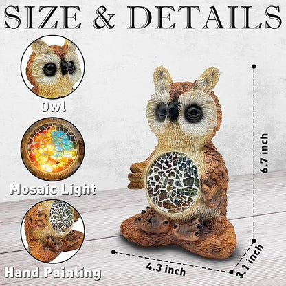 Solar Owl Garden Statues Decor for Outdoor, Brown Yoga Owl Figurine Lights for Lawn Patio Yard Decoration - Unique Christmas Housewarming Gift for Grandma Wowen Mom