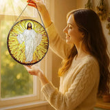 8'' Jesus Christ Stained Glass Suncatcher, Stained Glass Window Hanging, Religious Christmas Ornament, Christian Holiday Decor, Gift for Christmas, Religious Gifts, Christian Gifts