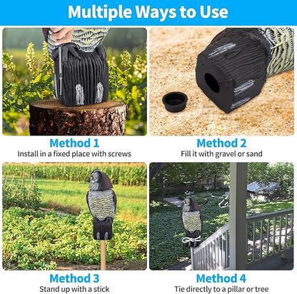 Owl Decoys to Scare Birds Squirrels Away, 360 Rotating Head Activated, Fake Owl Statues Repellent Pest Hawk Squirrel Cats Chickens Pigeon Bird Deterrents for Outside Garden Patios Backyard