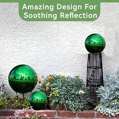 Lily's Home 12 Inch Stainless Steel Gazing Globe Mirror Ball, Colorful and Shiny Addition to Any Garden or Home, Ideal As a Housewarming Gift, Sparking Green