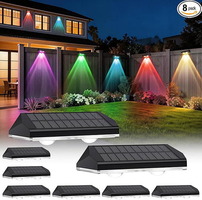AUDLES Solar Fence Lights Outdoor, 8 Modes Warm & RGB 6 Color Fence Lights Solar Powered for Outside, IP65 Waterproof, 60 Lumens Solar Light for Step, Pathway, Garden, Deck, Stairs - 8 Pack