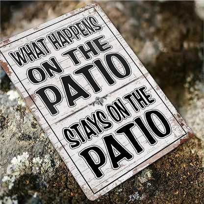 Funny Patio Signs Outdoor Patio Decor Backyard Bar Metal Signs For Outside Pool Tin Signs Patio Wall Decorations Outdoor Porch Accessories What Happens On The Patio Stay On The Patio Sign 8x12 Inches
