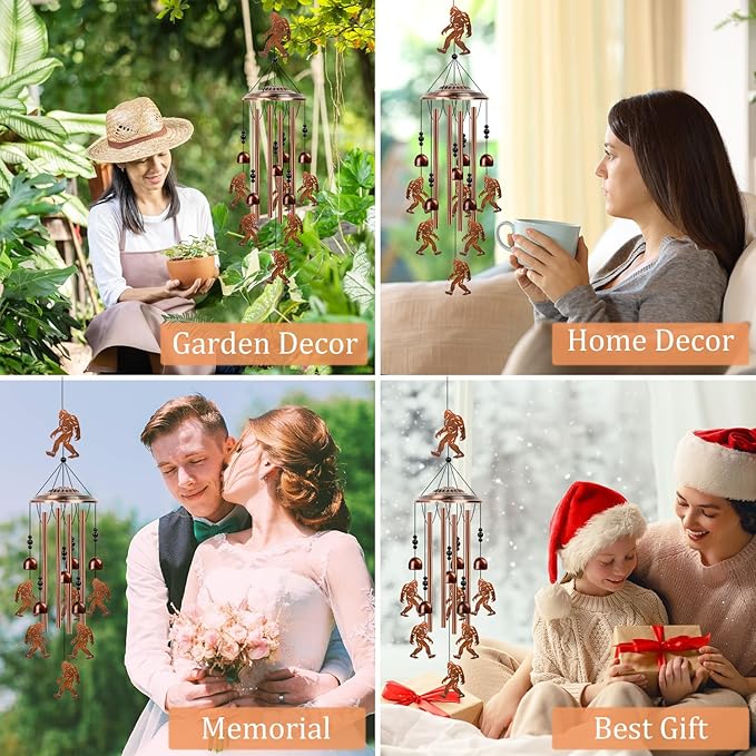 Bigfoot Gift Wind Chimes - Big Foot Sasquatch Gifts for Men Women, Father Mother Grandparents Friends Birthday, Memorial Wind Chimes for Outside, Garden Patio Yard Decor