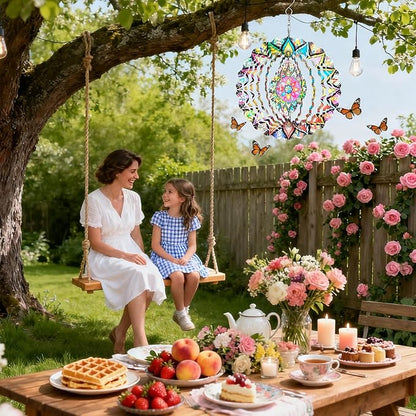 Yu Sen Kai Stainless Steel Wind Spinner, 9.84 Inch 3D Kinetic Hanging Sculpture, Multi Color Mandala Garden Art, Indoor Outdoor Decorative Ornament for Yard Patio Lawn