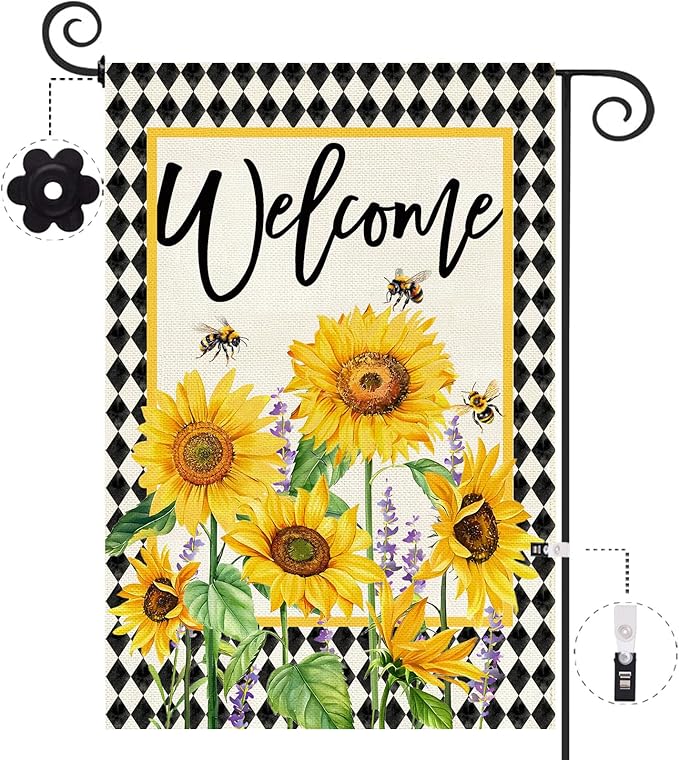 Baccessor Spring Summer Garden Flag 12.5x18 Inch Double Sided Burlap, Sunflowers Floral Flowers Welcome Holiday Front Yard Lawn Outdoor Outside Decoration