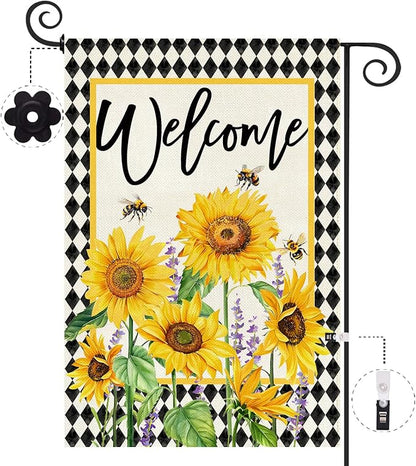 Baccessor Spring Summer Garden Flag 12.5x18 Inch Double Sided Burlap, Sunflowers Floral Flowers Welcome Holiday Front Yard Lawn Outdoor Outside Decoration