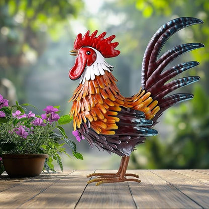 Shorayn Rooster Garden Statue Metal Chicken Yard Art Decor Outdoor Sculpture Figurines