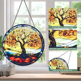 Tree of Life Stained Glass Window Hanging Suncatcher with Chain - 7.9" Outdoor/Indoor Art Decor for Home Garden, Wedding, Mother's, Thanksgiving, Valentine's & Christmas Ornaments Present