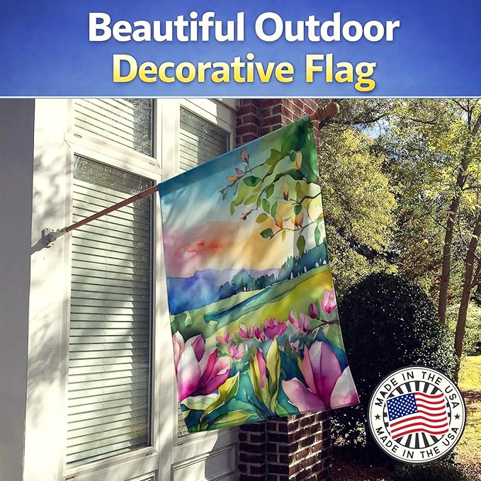 Caroline's Treasures Louisiana Magnolias in Watercolor House Flag Large Porch Sleeve Pole Decorative Outside Yard Banner Artwork Wall Hanging, Polyester, House Size, Multicolor