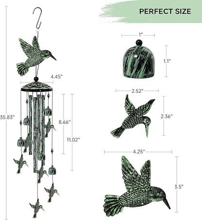 35" Hummingbird Wind Chimes for Outside, Hummingbird Wind Chimes Gifts for Mother's Day, Garden Decor for Outdoor Porch Patio Home Yard Decorations﻿