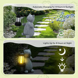 Solar Cat Garden Statues with LED Lights, Outdoor Decor for Patio Yard Balcony - Unique Housewarming Birthday Gifts for Women Mom Grandma