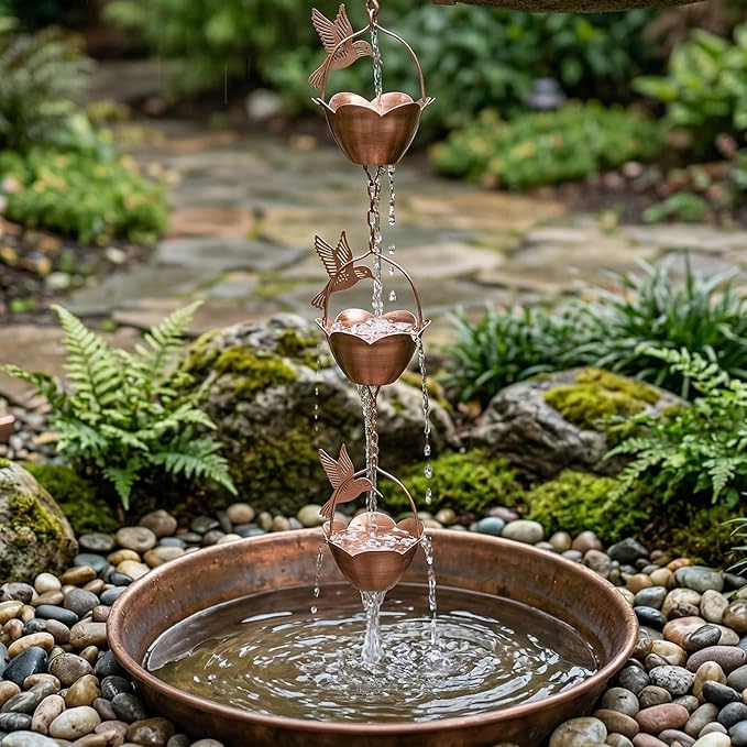 Metal Rain Chain Decoration 7.85FT., Rain Catcher Metal Chain Gutter Downspout 94'' for House Eaves, Garden & Home, Flying Bird and Flower Shape Rain Chains
