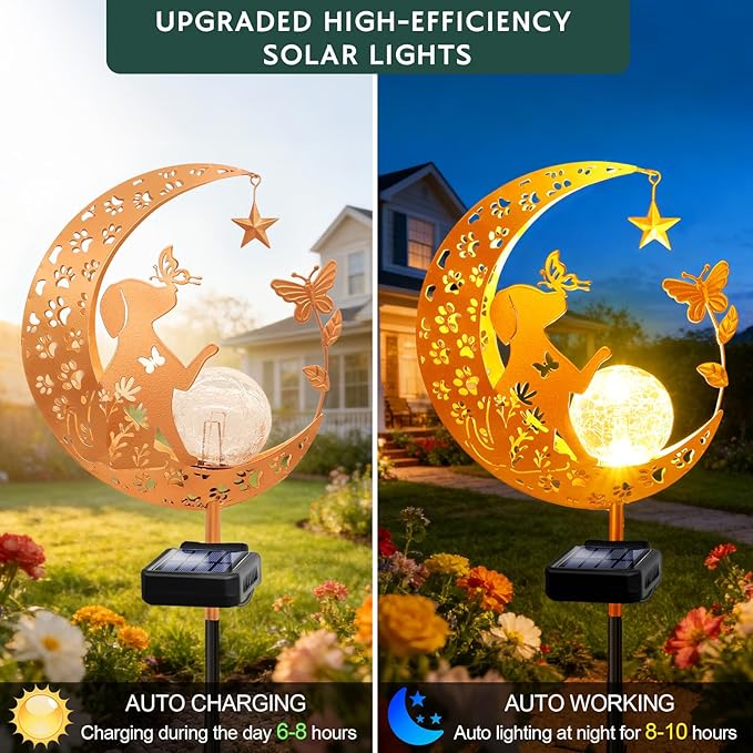 ZNYCYE Solar Lights Outdoor Decorative Moon Dog Butterfly Solar Stake Lights Birthday Mothers Day Gifts for Mom Women Grandma, Garden Decor Waterproof for Walkway, Yard, Lawn, Patio (Warm White)
