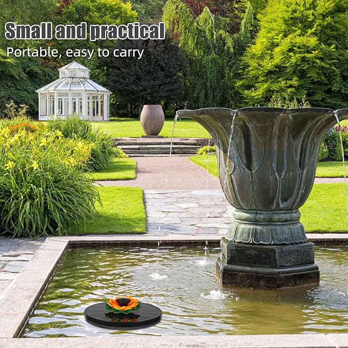 Toddmomy Solar Bird Bath Fountain Floating Lotus Pond Fountain 16cm Solar-Powered Water Pump for Outdoor Garden and Fish Pond Decor