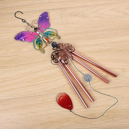 Butterfly Wind Chimes, Colorful Wind Chimes for Outside Creative Painted Metal Wind Chime Decorative Wind Chime for Outdoor Patio Corridors Inside Home Decor Living Room (Purple - Long)