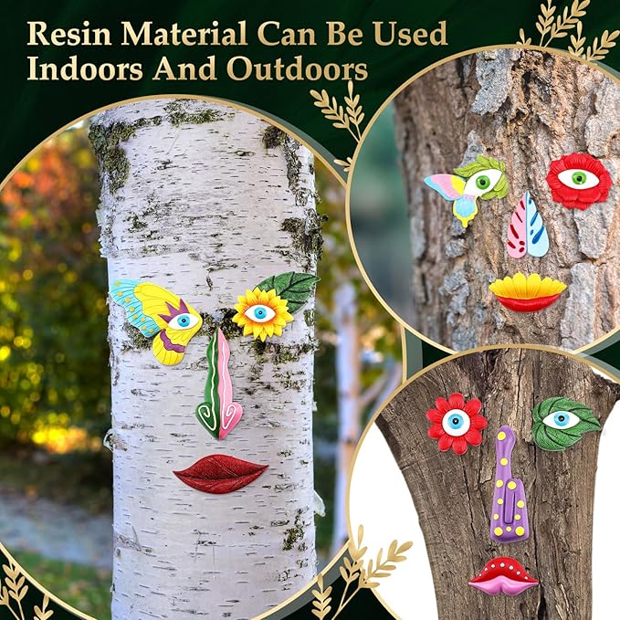 Vercraft 3 Pack Tree Face Decor Outdoor with Screws Old Man Ghost Tree Art for Easter Halloween Garden Outdoors and Indoors (Cute Style)