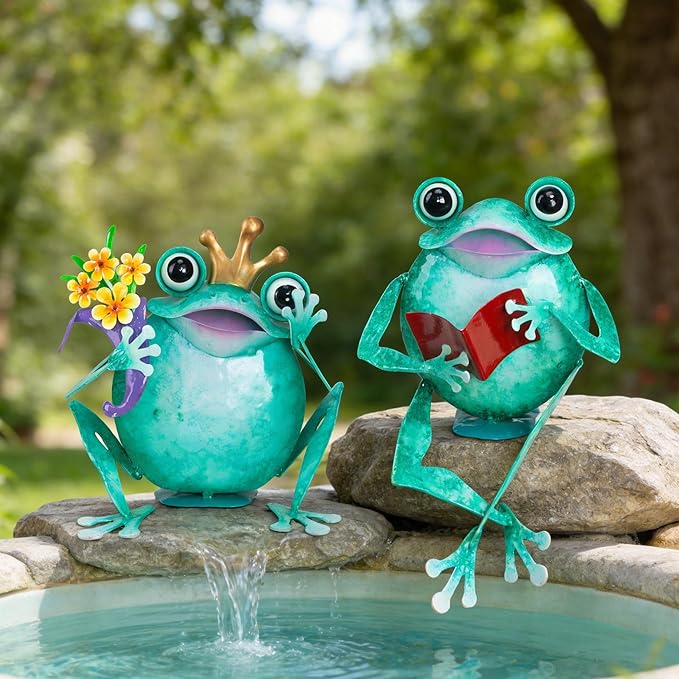 Ratuor Frog Statue Garden Outdoor Decor Metal Frog Yard Art Sculpture Lawn Ornaments for Backyard Pond Patio Porch Outside Decorations