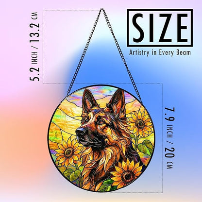 Stained Glass Dog Memorial Suncatcher, German Shepherd_02 Window Hanging,Sympathy Gifts for Pet Loss,7.9 inch/20 cm Home and Garden Decor for Dog Lovers