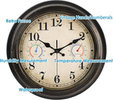 12 Inch Outdoor Clock with Thermometer and Hygrometer Combo, Waterproof Indoor Outdoor Wall Clocks for Patio, Pool,Garden Decor- Retro Bronze