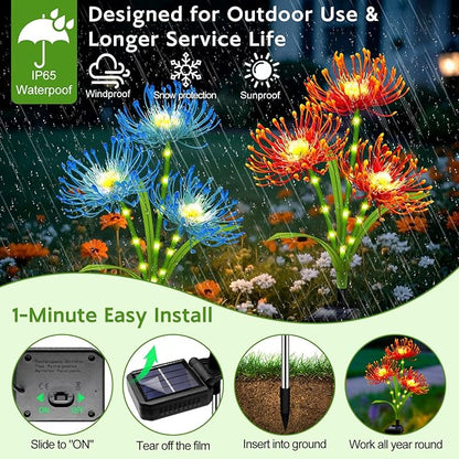 Solar Garden Flower Lights Outdoor,4 Pack 4 Colors Spider Lily Waterproof with Glowing Stems,Elegant Yard & Patio Decor,Ideal Mother's Day & Gardening Ornament or Gifts for Women,Mothers &Grandma