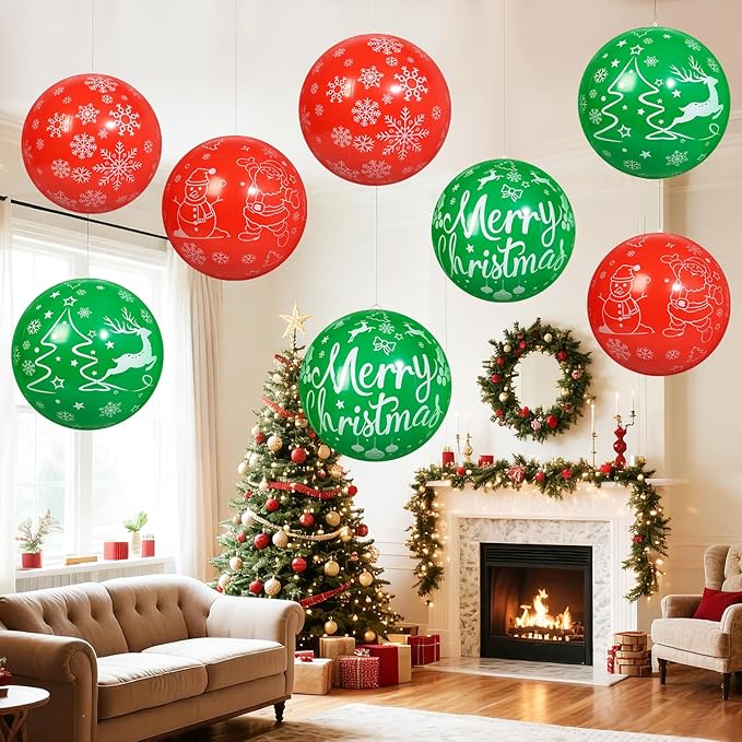 8 PCS 16 Inch Christmas Inflatable Balls Outdoor Inflatable Christmas Ball Ornaments for Xmas Garden Lawn Yard Holiday Front Door Window Decoration