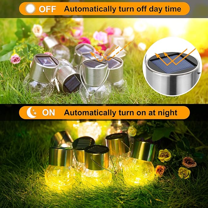 MAXvolador 12-Pack Hanging Solar Lights, Decorative Cracked Glass Ball Light, Solar Powered Waterproof Globe Lighting for Garden, Tree(Warm White)