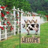 Artofy Welcome Spring Summer Farm Animals Small Decorative Garden Flag, Cow Chicken Hen Farmhouse Yard Lawn Outside Decor, Rustic Burlap Outdoor Home Decoration Double Sided 12 x 18