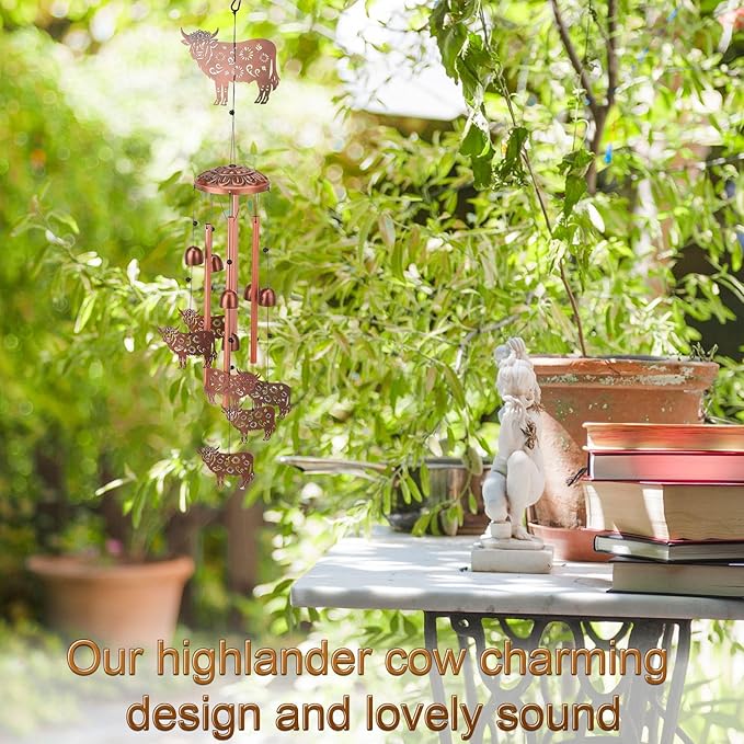 Cow Wind Chimes for Outside Highland Cow Chimes Gifts for Women Men Wife Mom Grandma Birthday Gifts Metal Wind Chimes Memorial Birthday for Outdoors Patio Garden Porch Home (Cow)