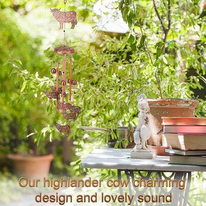 Cow Wind Chimes for Outside Highland Cow Chimes Gifts for Women Men Wife Mom Grandma Birthday Gifts Metal Wind Chimes Memorial Birthday for Outdoors Patio Garden Porch Home (Cow)