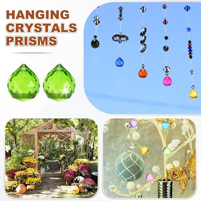 M METERXITY 10-Pack Crystal Ball Prisms, 24mm/0.94 Inch Chandelier Pendant Maker Hanging Crystals Chandelier Prisms for Home/Windows/Garden/DIY Decoration[Green]