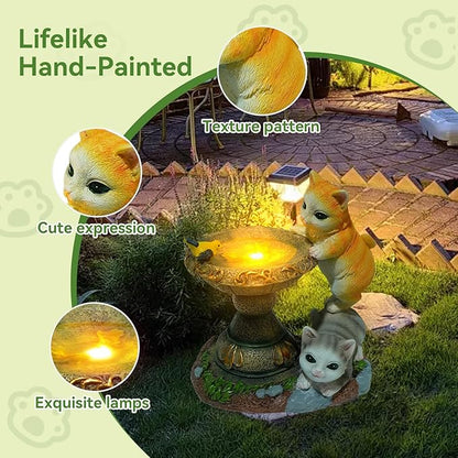 Solar Two Kittens Garden Statues with LED Lights, Outdoor Decor for Patio Yard Balcony - Unique Housewarming Birthday Gifts for Women Mom Grandma