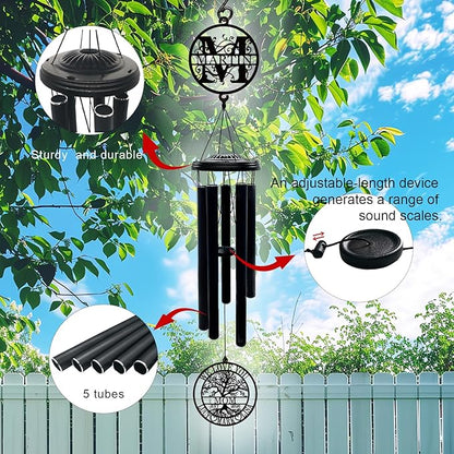 Personalized Mother's Day Wind Chimes with Custom Metal Signs, Tree of Life Mom Wind Chime with Family Name & Kids Names, Outdoor Garden Hanging for Mom