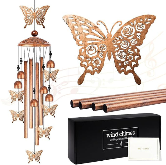 Butterfly Wind Chimes for Outside, Butterfly Gifts for Women Metal Windchimes Outdoors, Floral Wing Design Home Garden Patio Yard Decor