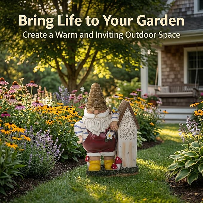 Topadorn 11" Resin Gnome Statue - Outdoor Decorative Garden Gnome Sculpture for Home, Yard, and Patio Decor