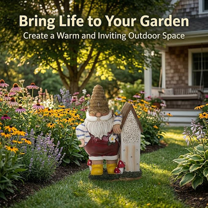 Topadorn 11" Resin Gnome Statue - Outdoor Decorative Garden Gnome Sculpture for Home, Yard, and Patio Decor
