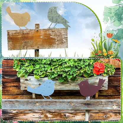 Frienda 5 Pcs Rusty Metal Birds Decoration, Outdoor Metal Birds Wall Decor, Yard & Fence Bird Craft Statue Ornament - Garden Sculptures and Yard Art Fence Decorations Outdoor Rustic Garden Decor