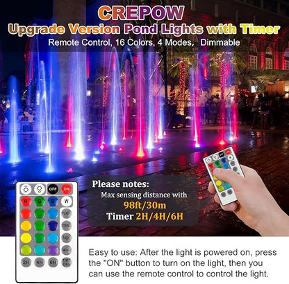RGBW Pond Lights with Timer, 18 LED Super Bright Underwater Submersible Fountain Lights Color Changing Spotlights, Remote Control IP68 Waterproof for Fish Aquarium Tank Garden Pool (Set of 5)