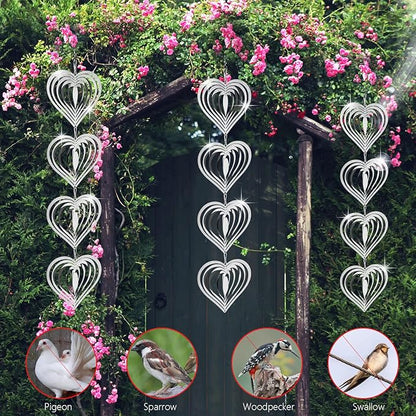 12Pcs Heart Bird Scare Discs, 4Set Highly Reflective Hanging Wind Spinners Outdoor Metal Bird Reflectors for Outside Garden Decor Lightweight Bird Devices to Scare Birds Away from Yard Porch