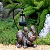 Laughing Dog Figurine with Solar-Powered LED Light 15.9 Inch Tall Antique Bronze, Perfect for Gift Garden Decor or Housewarming for Dog Lovers