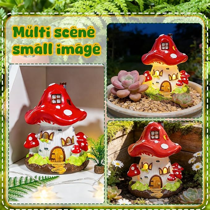 Exasinine Mushroom House Statue Fairy Garden House Figurines Mushroom Garden Statue Decor for Indoor Outdoor Decoration Art Decorations Patio Yard Lawn Ornaments Gift