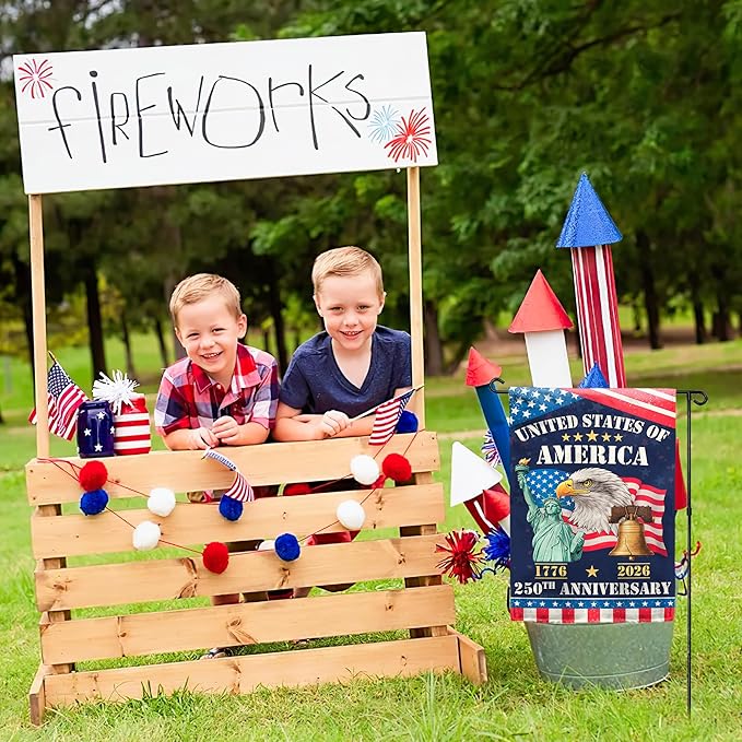 250th Anniversary America USA Garden Flag for Outside, Eagle Liberty Bell Statue of Liberty 1776-2026 Patriotic Double-Sided Waterproof Yard Flag 12x18 Inch for 4th of July Memorial Day Decor