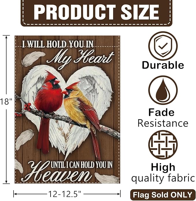 Dyrenson Christian Memorial Cardinal Decorative Garden Flag, Religious Red Birds Angel Wings Heart Cemetery Yard Outside Home Decoration, Farmhouse Burlap Outdoor Small Decor Double Sided 12 x 18