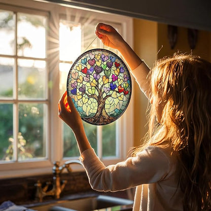 Tree of Life Stained Glass Suncatcher for Windows Hanging Home Decor Gifts for Women, Men, Thanksgiving for Mom Grandma, Wall Art Indoor & Garden Outdoor Decorations